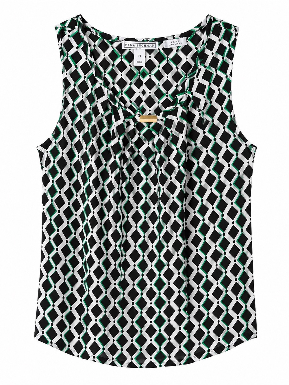 Dana Buchman Black White and Green Geometric Sleeveless Top
